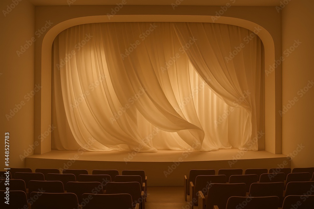 Minimalist Opera House Stage with Draped Curtains and Warm Light
