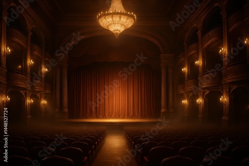 Obraz na płótnie Majestic Palace Theatre Interior with Grand Chandelier and Curtain w salonie