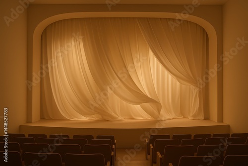 Minimalist Opera House Stage with Draped Curtains and Warm Light