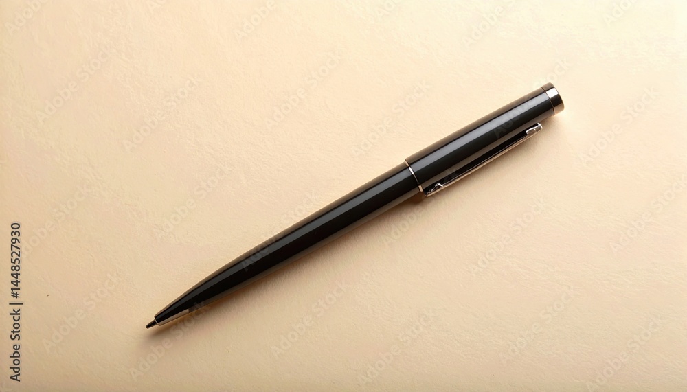 Writing action with a black pen on beige surface office setting macro photography close-up view creativity concept Writing action with a black pen on beige surface office setting macro photography close-up view creativity concept