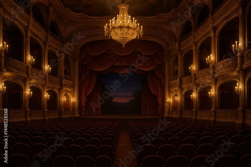 Obraz na płótnie Elegant Baroque Theater Interior with Dramatic Lighting and Empty Seats w salonie