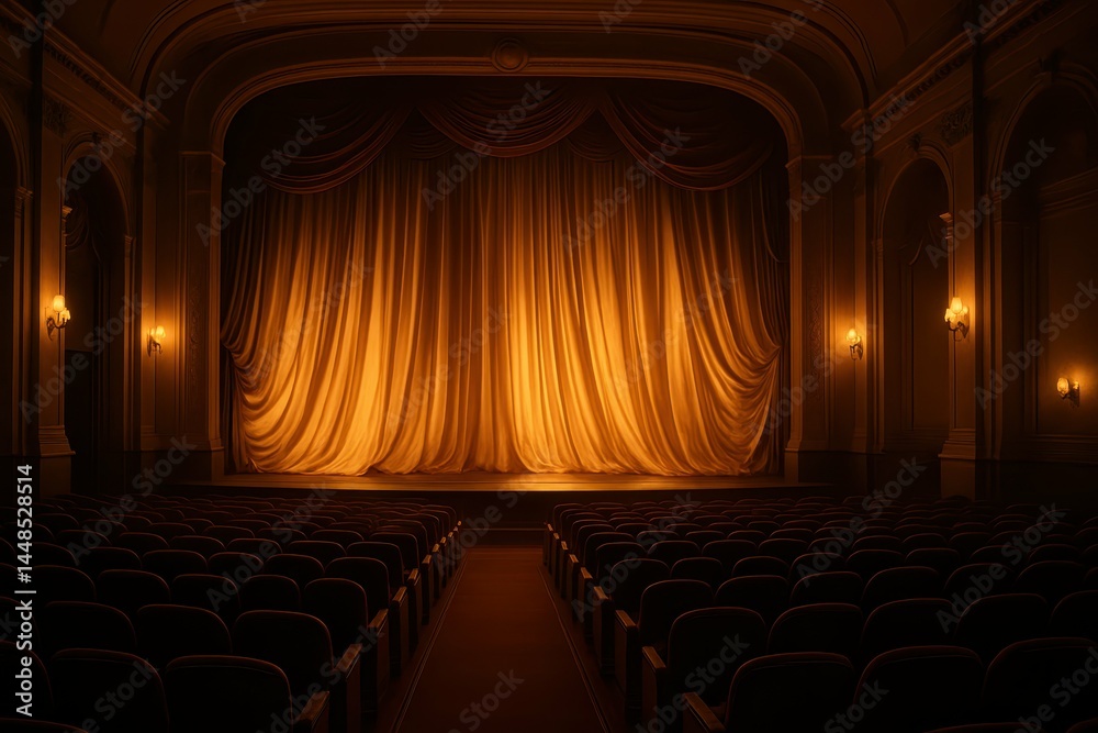 Elegant Theater Ambiance with Soft Lighting and Draped Curtains