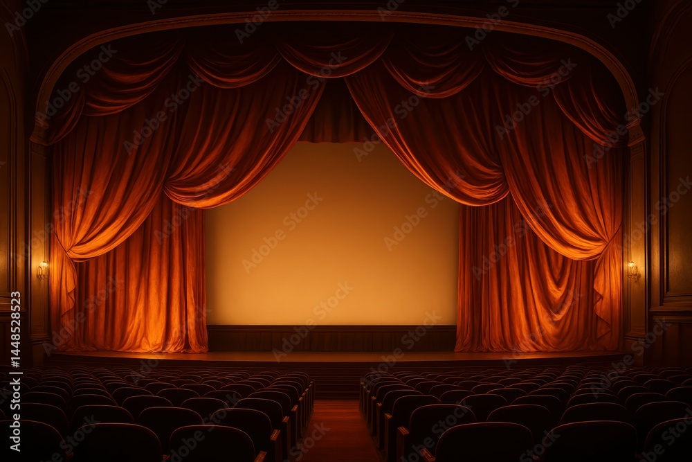 Elegant Theater Stage with Rich Curtains and Warm Ambiance