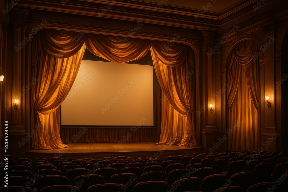 Elegant Theater Interior with Rich Drapery and Soft Lighting