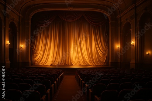 Obraz na płótnie Elegant Theater Ambiance with Soft Lighting and Draped Curtains w salonie