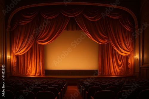Obraz na płótnie Elegant Theater Stage with Rich Curtains and Warm Ambiance w salonie
