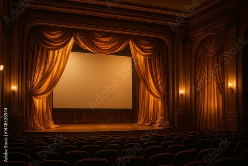 Obraz na płótnie Elegant Theater Interior with Rich Drapery and Soft Lighting w salonie