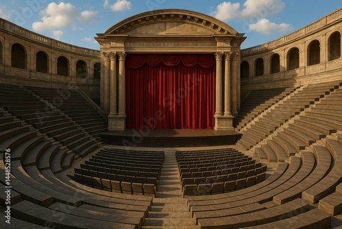 Obraz na płótnie Open Air Theatre with Red Curtains and Stone Architecture Design w salonie