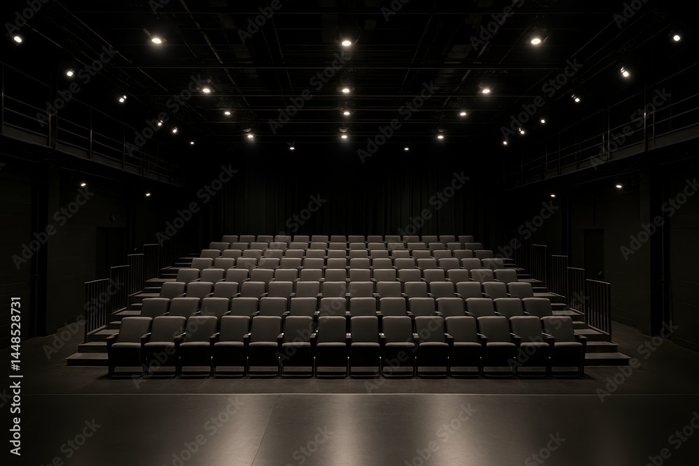 Empty Theater at Night with Simple Design and Dim Lighting