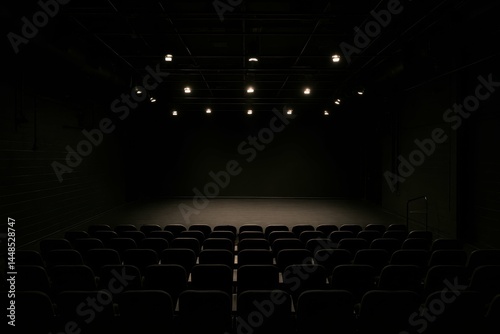 Obraz na płótnie Empty Theater Stage at Night with Dim Lighting and Seating Area w salonie