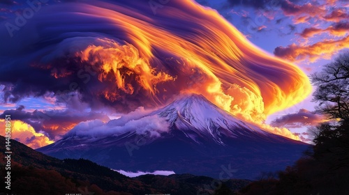 Wallpaper Mural 笠雲をかぶる夕焼けの富士山 Torontodigital.ca