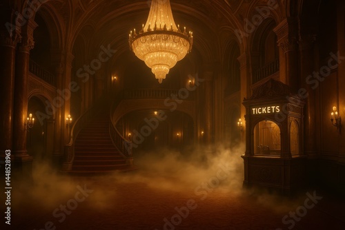 Obraz na płótnie Lavish Cinematic Interior of an Elegant Palace Hall with Tickets Booth w salonie