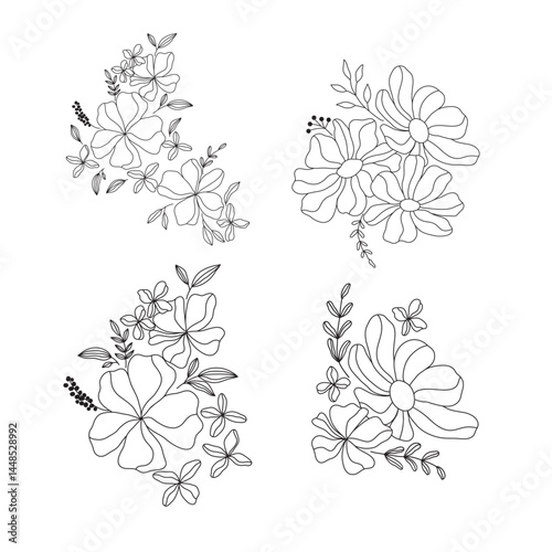 floral ornament collection angular line art