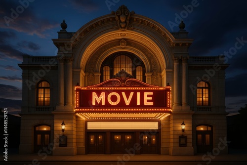 Majestic Theater at Dusk with Illuminated Marquee and Classic Charm