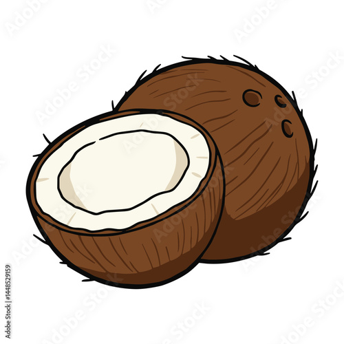 Tropical coconut fruit flat vector icon set