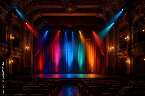 Obraz na płótnie Vibrant Stage Lights Illuminate Elegant Theater Interior w salonie