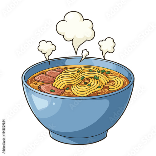 Cartoon bowl of noodles with steam vector