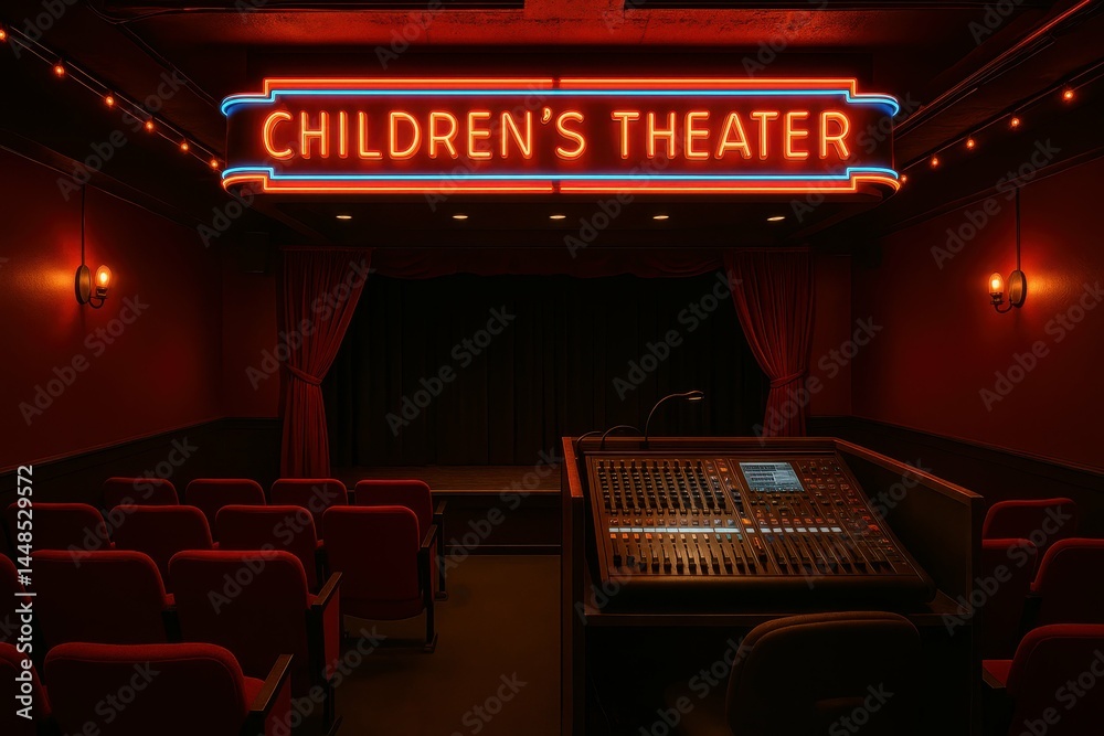 Magical Children’s Theater with Bright Neon Sign and Cozy Seating
