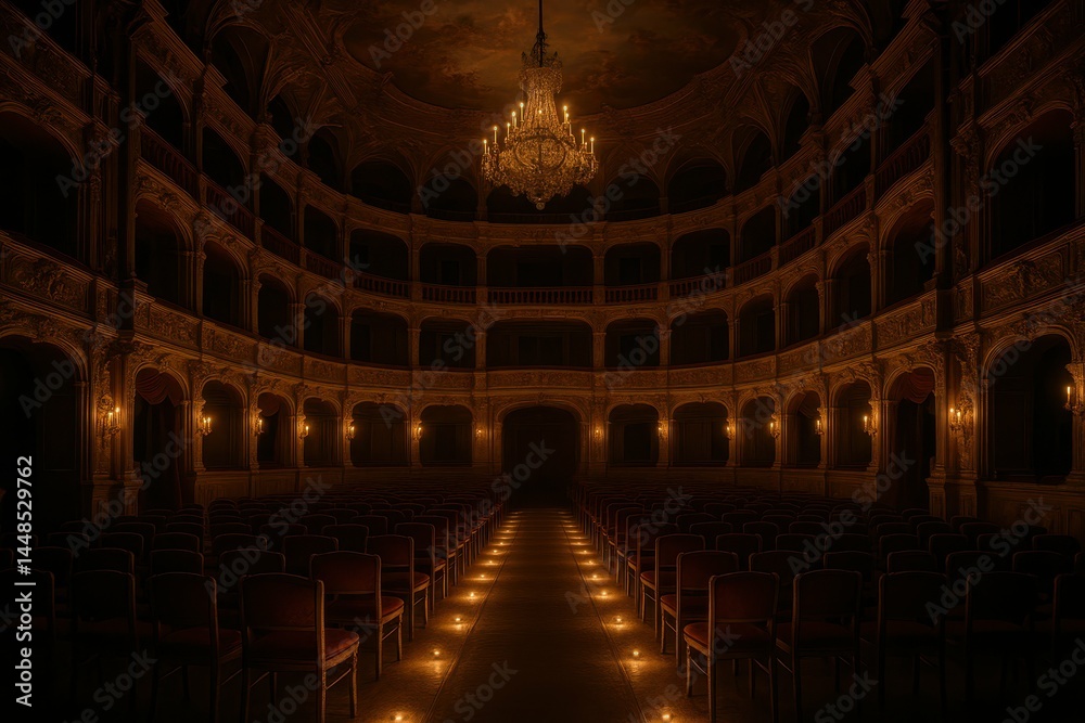 Enchanted Baroque Theater with Candlelit Ambiance and Elegant Design