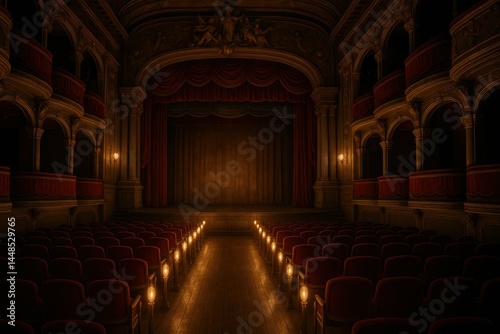 Obraz na płótnie Elegant Baroque Theater Ambiance with Warm Lighting and Red Seats w salonie