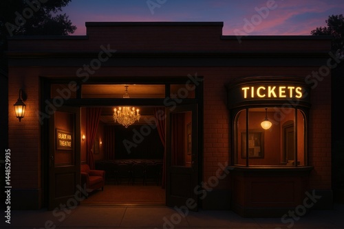 Romantic Theater Ambiance at Dusk with Glamorous Lighting