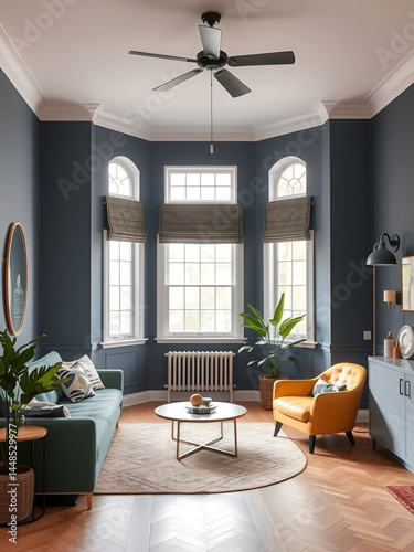 A freshly painted interior with a seamless blend of modern color choices