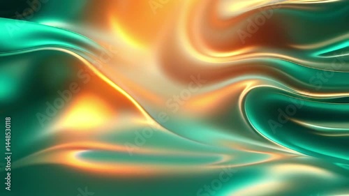 Abstract background of liquid metal and chrome with shades of blue, lilac and orange, live wallpaper