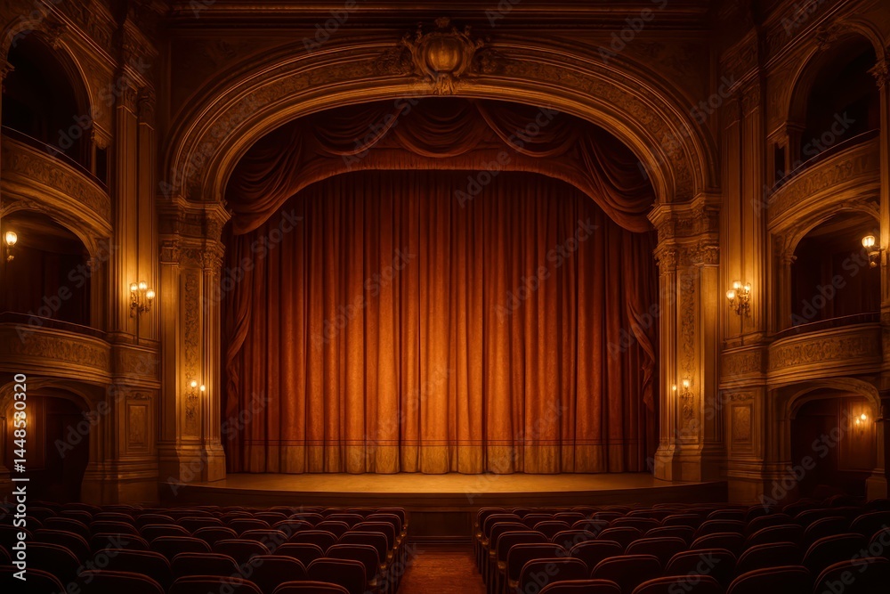 Elegant Theater Stage with Red Curtains Ready for Performance