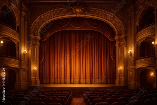 Obraz na płótnie Elegant Theater Stage with Red Curtains Ready for Performance w salonie