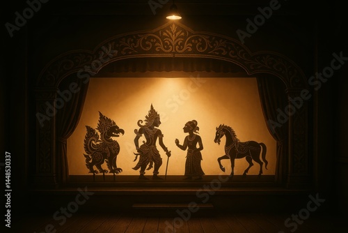 Obraz na płótnie Enchanting Shadow Puppet Theater with Intricate Characters and Scene w salonie