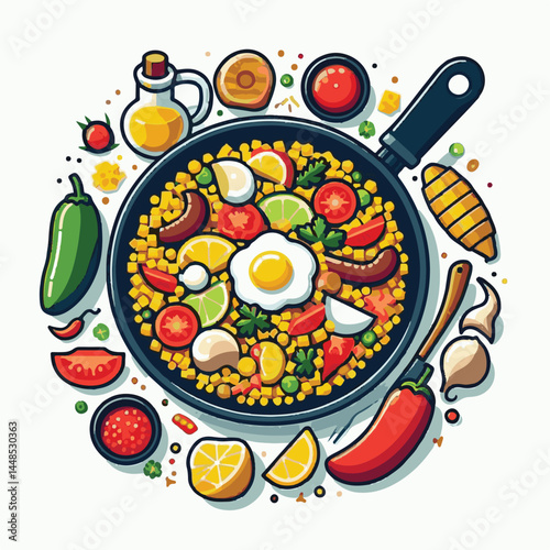 rice, paella, dish, meal, spanish, cuisine, food, seafood, pan, dinner, traditional, shrimp, mediterranean, spain, cooking, prawn, vegetable, cooked, background, plate, mussel, gourmet, shellfish, res