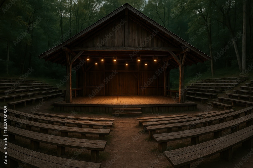 Serene Open-Air Theater Surrounded by Lush Green Forest
