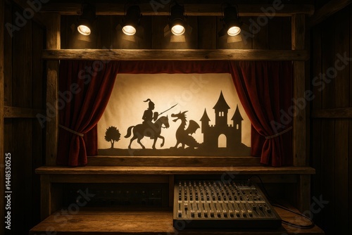 Obraz na płótnie Rustic Puppet Theater with Dramatic Shadow Silhouettes and Lights w salonie