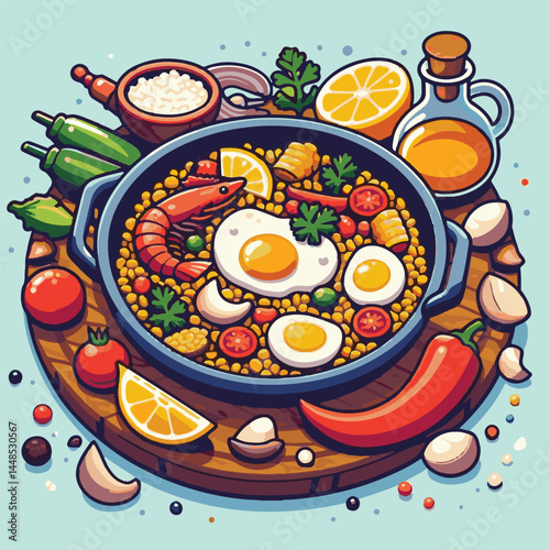 rice, paella, dish, meal, spanish, cuisine, food, seafood, pan, dinner, traditional, shrimp, mediterranean, spain, cooking, prawn, vegetable, cooked, background, plate, mussel, gourmet, shellfish, res