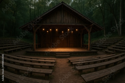 Obraz na płótnie Serene Open-Air Theater Surrounded by Lush Green Forest w salonie