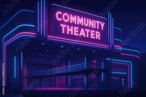Obraz na płótnie Neon-Futuristic Community Theater with Catwalk and Vibrant Lighting w salonie