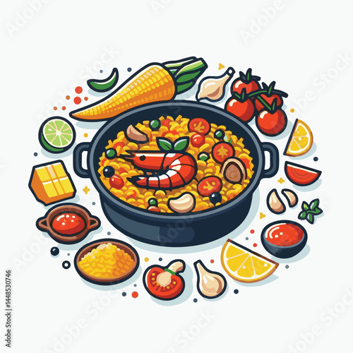 rice, paella, dish, meal, spanish, cuisine, food, seafood, pan, dinner, traditional, shrimp, mediterranean, spain, cooking, prawn, vegetable, cooked, background, plate, mussel, gourmet, shellfish, res