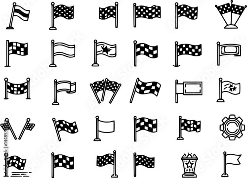 Race flag icon vector isolated on white background. Competition sport flag line vector icon. Racing flag. Start finish flag. Checkered. Start. vector set 2