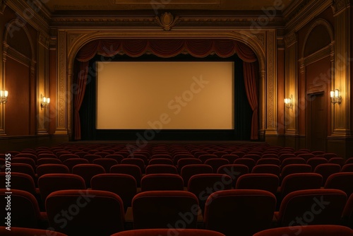 Elegant Historic Theater Interior with Empty Rows of Plush Seating