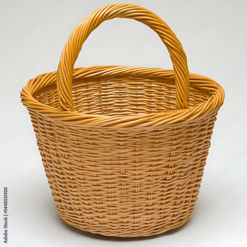Fototapeta premium A Woven Oval Basket With A Curved Handle In Bright Light