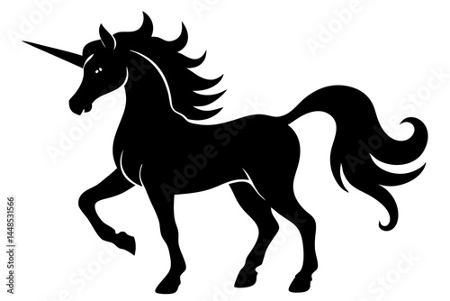 Black unicorn silhouette vector illustration design on white background for creative projects, unicorn, silhouette, black, animal, magic, fantasy, vector, design, illustration, horse, fairytale