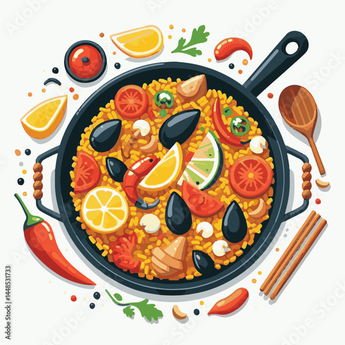 rice, paella, dish, meal, spanish, cuisine, food, seafood, pan, dinner, traditional, shrimp, mediterranean, spain, cooking, prawn, vegetable, cooked, background, plate, mussel, gourmet, shellfish, res