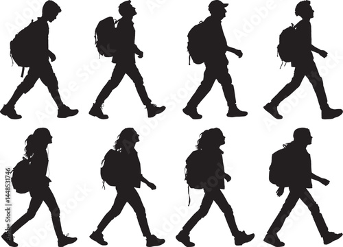 Hikers Walking Silhouettes Backpacks Travel Adventure