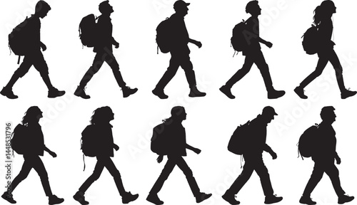 Walking Backpackers Silhouettes Travel Adventure Hiking Outdoors