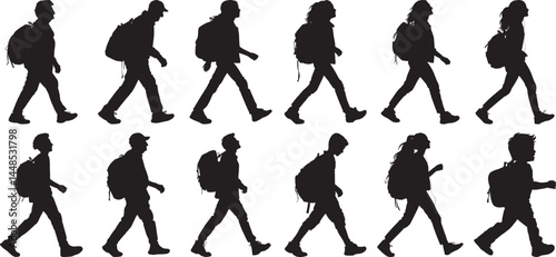 Hiking Backpackers Silhouettes Walking Collection: Travel Adventure Graphics