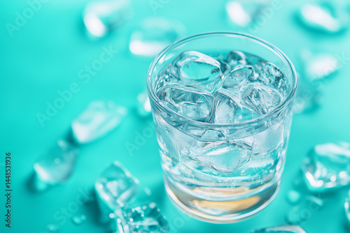 Wallpaper Mural Refreshing ice water in a glass cool aqua background crystal clear ice cubes summer thirst quencher perfect hydration Torontodigital.ca