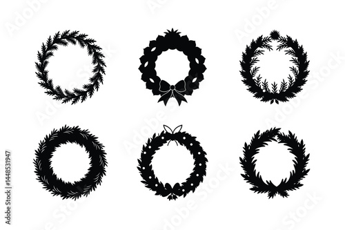 Christmas wreath silhouette vector  Bundle 