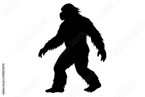 Bigfoot silhouette figure walking with a long similar stride vector illustration, bigfoot, sasquatch, cryptid, silhouette, monster, legend, creature, walking, stride, footprint, track, trail, forest