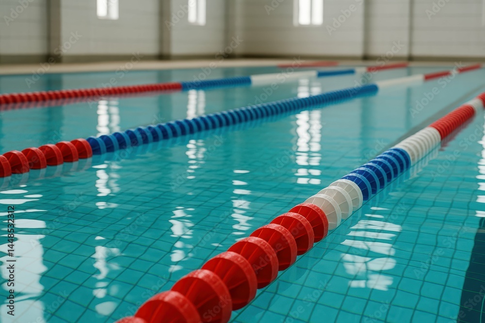 Indoor Swimming Pool with Colorful Lane Markers and Clear Water