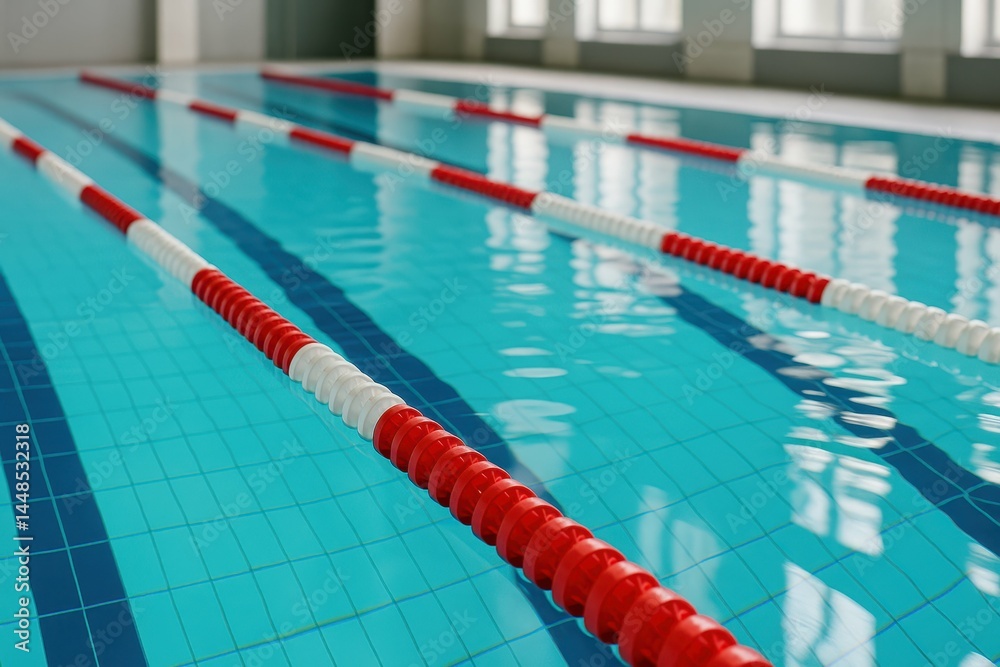 Indoor Swimming Pool with Lanes and Reflections of Natural Light